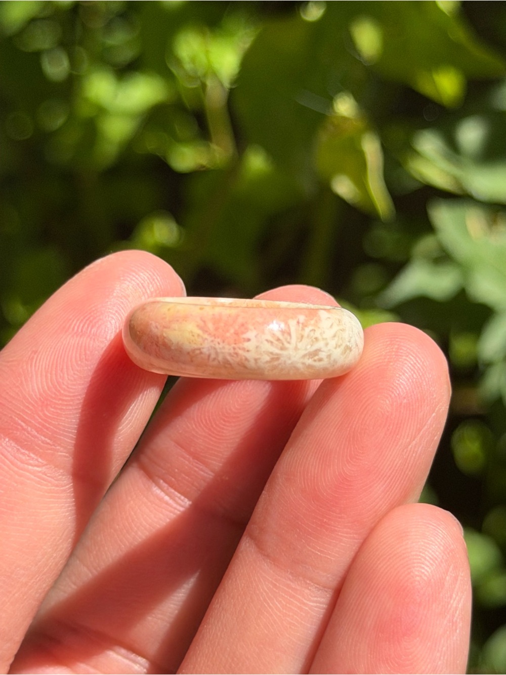 Size 6 natural pink creamy coral jade ring 1853